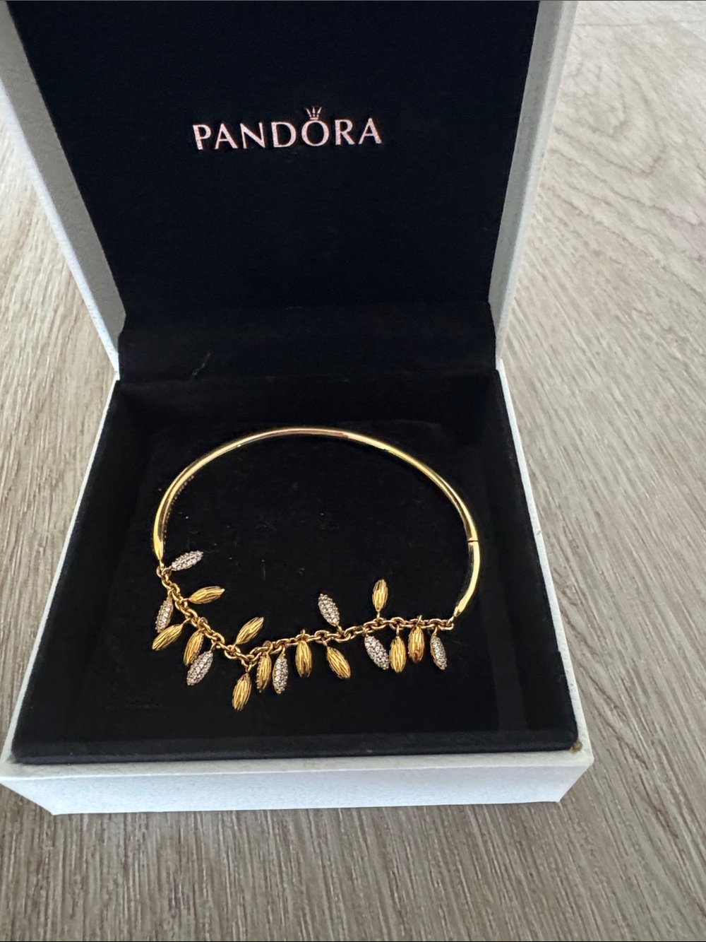Pandora Gold and Silver Leaf Charm Bangle Bracelet (used)